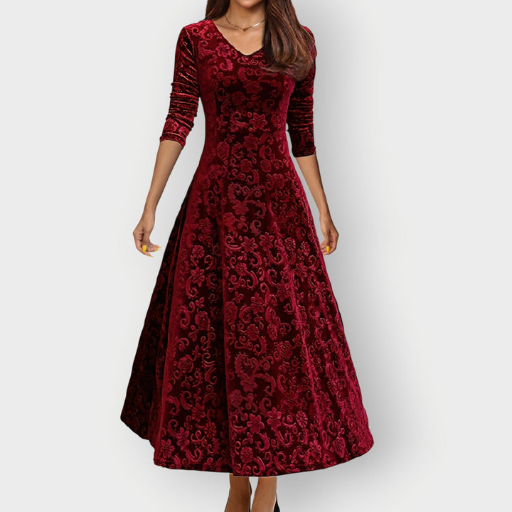 Olevia | Vintage-Inspired Jacquard Velvet Midi Dress