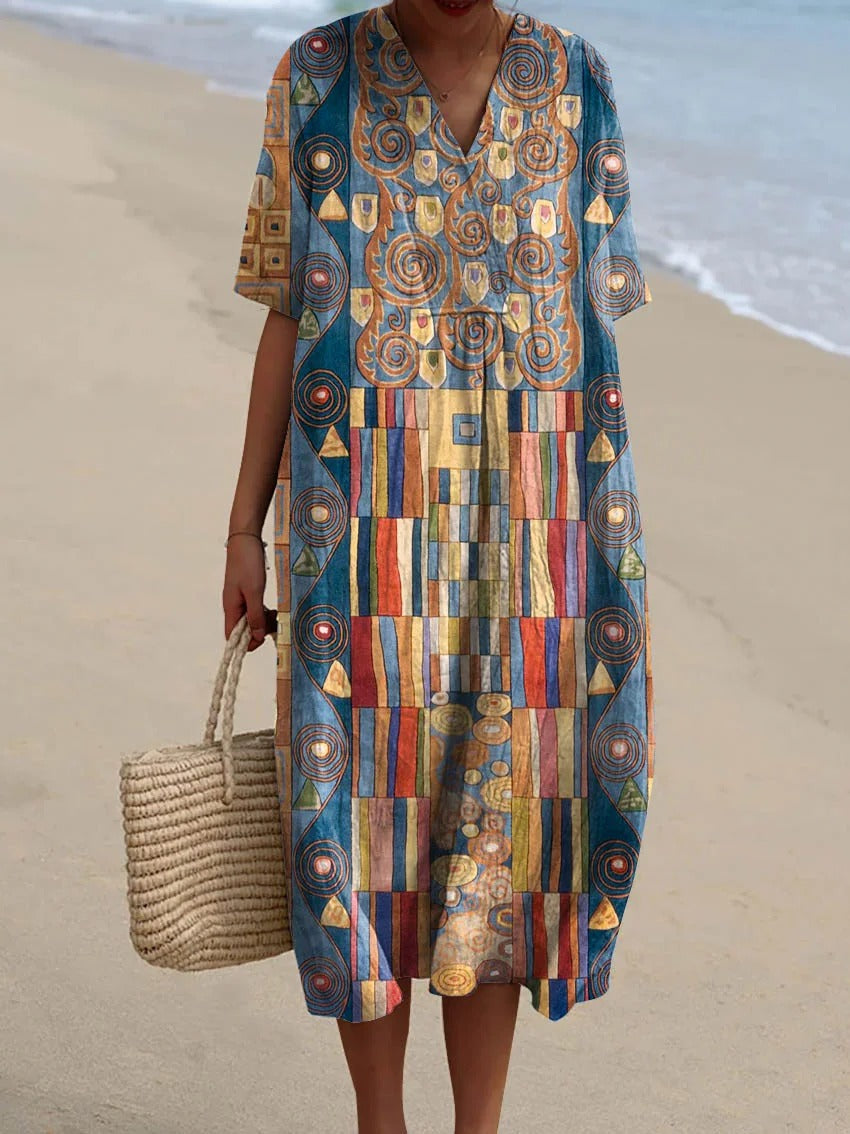 Freya | Sleeveless Abstract Geometric Pattern Art Print Dress