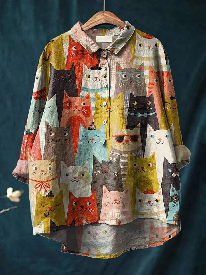 Tresha™ Playful Cat Art Blouse