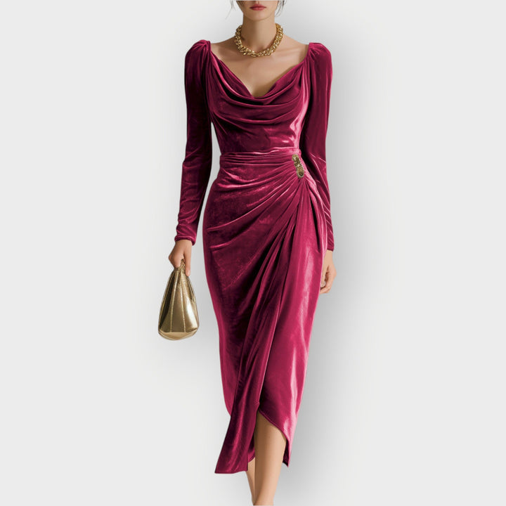 Auvess | Ruched Draped Elegance Midi Dress