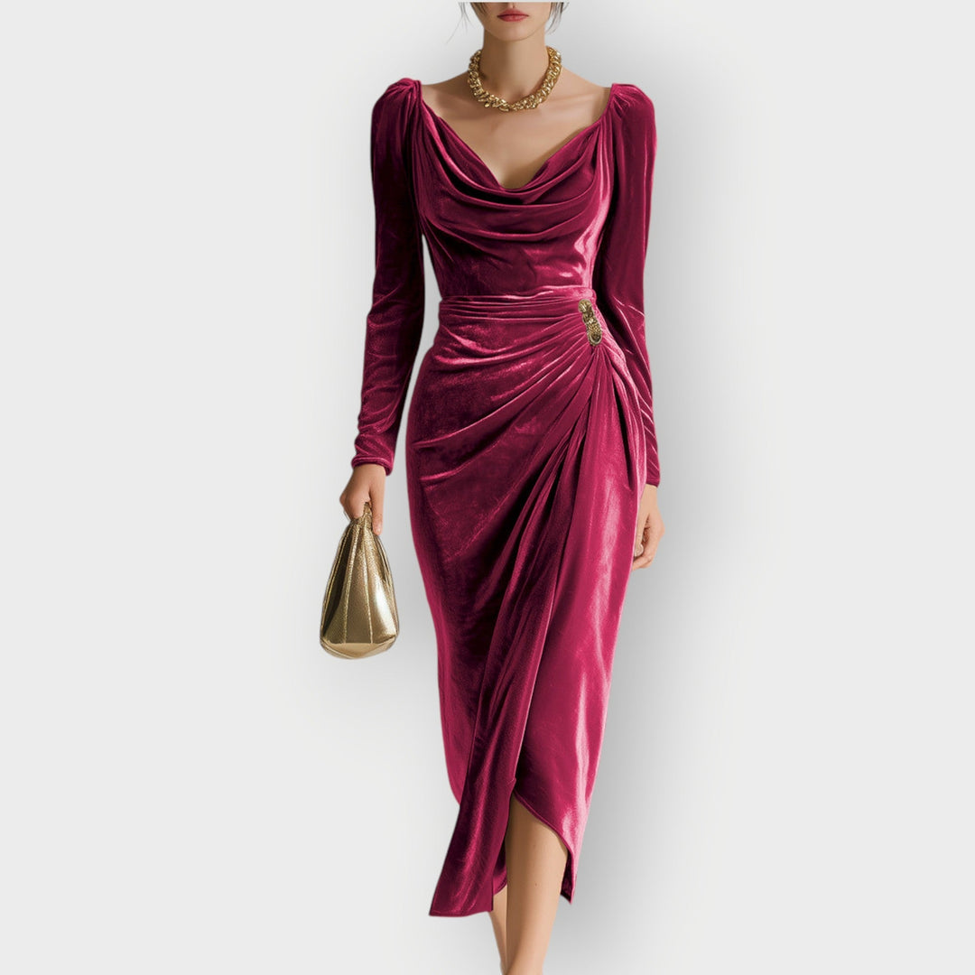 Tynara | Luxe Velvet Draped Evening Dress