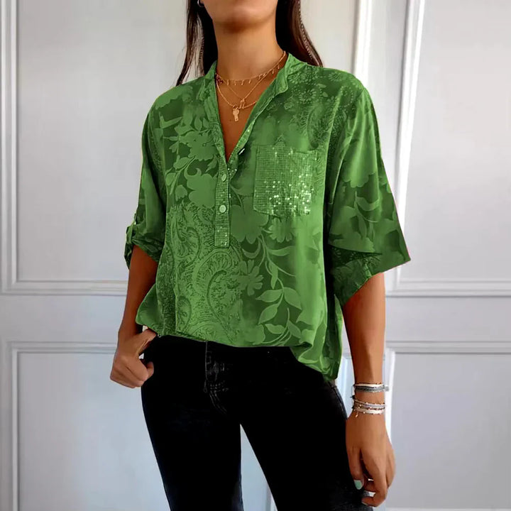 Savannah™  Stylish Print V-neck Blouse