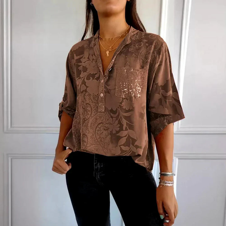 Savannah™  Stylish Print V-neck Blouse