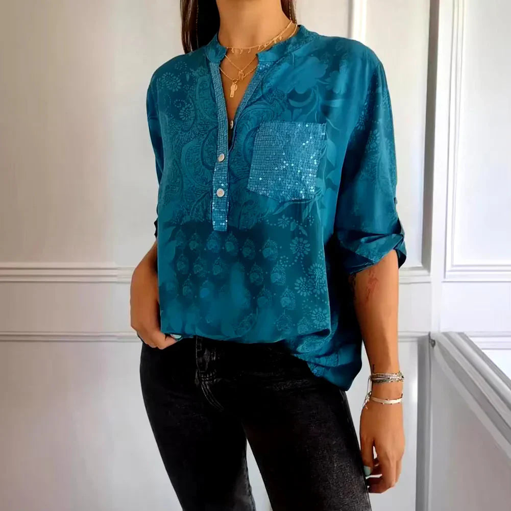 Savannah™  Stylish Print V-neck Blouse