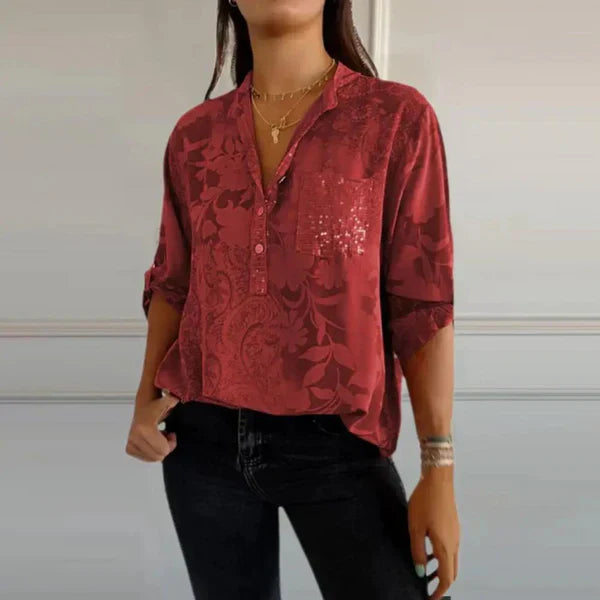 Savannah™  Stylish Print V-neck Blouse