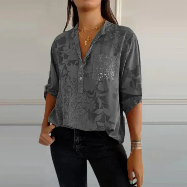 Savannah™  Stylish Print V-neck Blouse