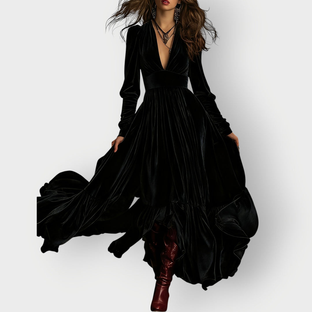 Alorae | Vintage A-Line Velvet Maxi Dress