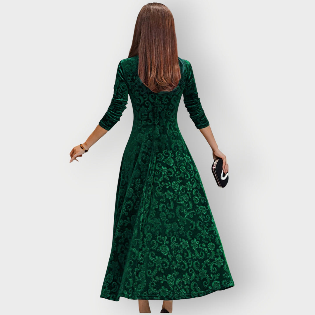 Olevia | Vintage-Inspired Jacquard Velvet Midi Dress
