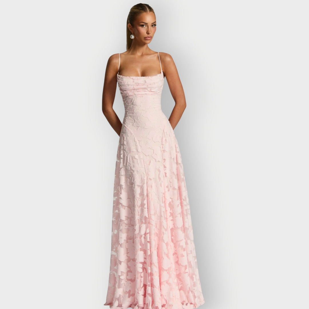 Maevira | Elegant Strapless Floral Evening Velvet Gown