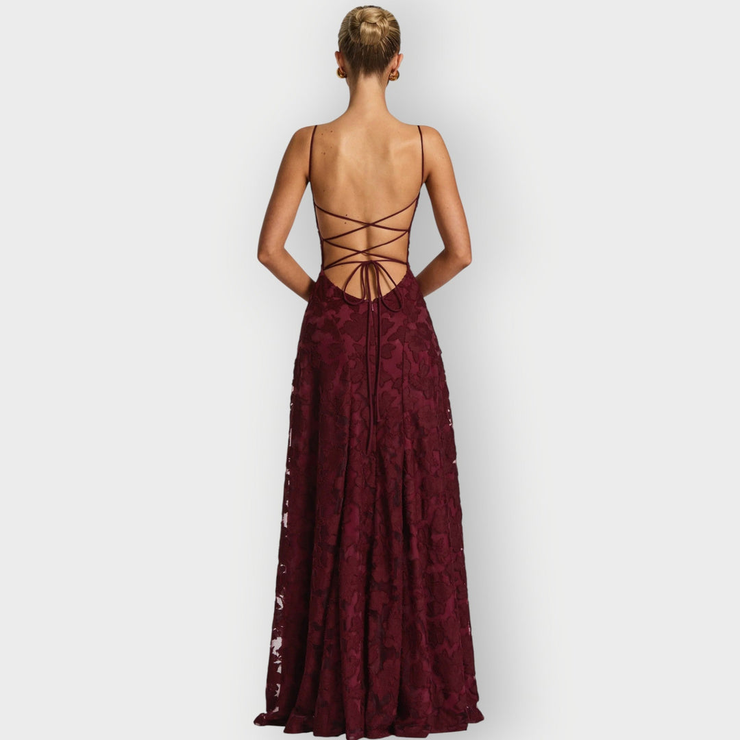 Maevira | Elegant Strapless Floral Evening Velvet Gown