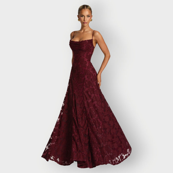 Maevira | Elegant Strapless Floral Evening Velvet Gown
