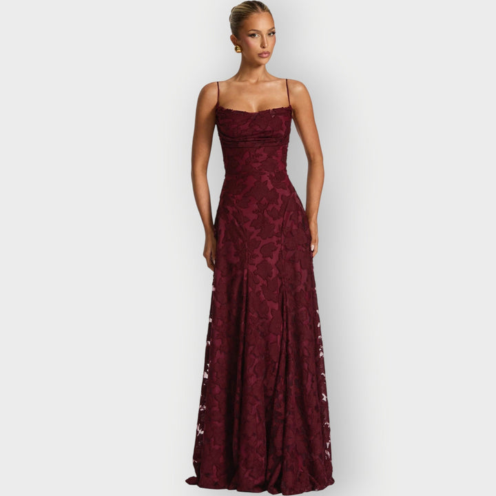Maevira | Elegant Strapless Floral Evening Velvet Gown